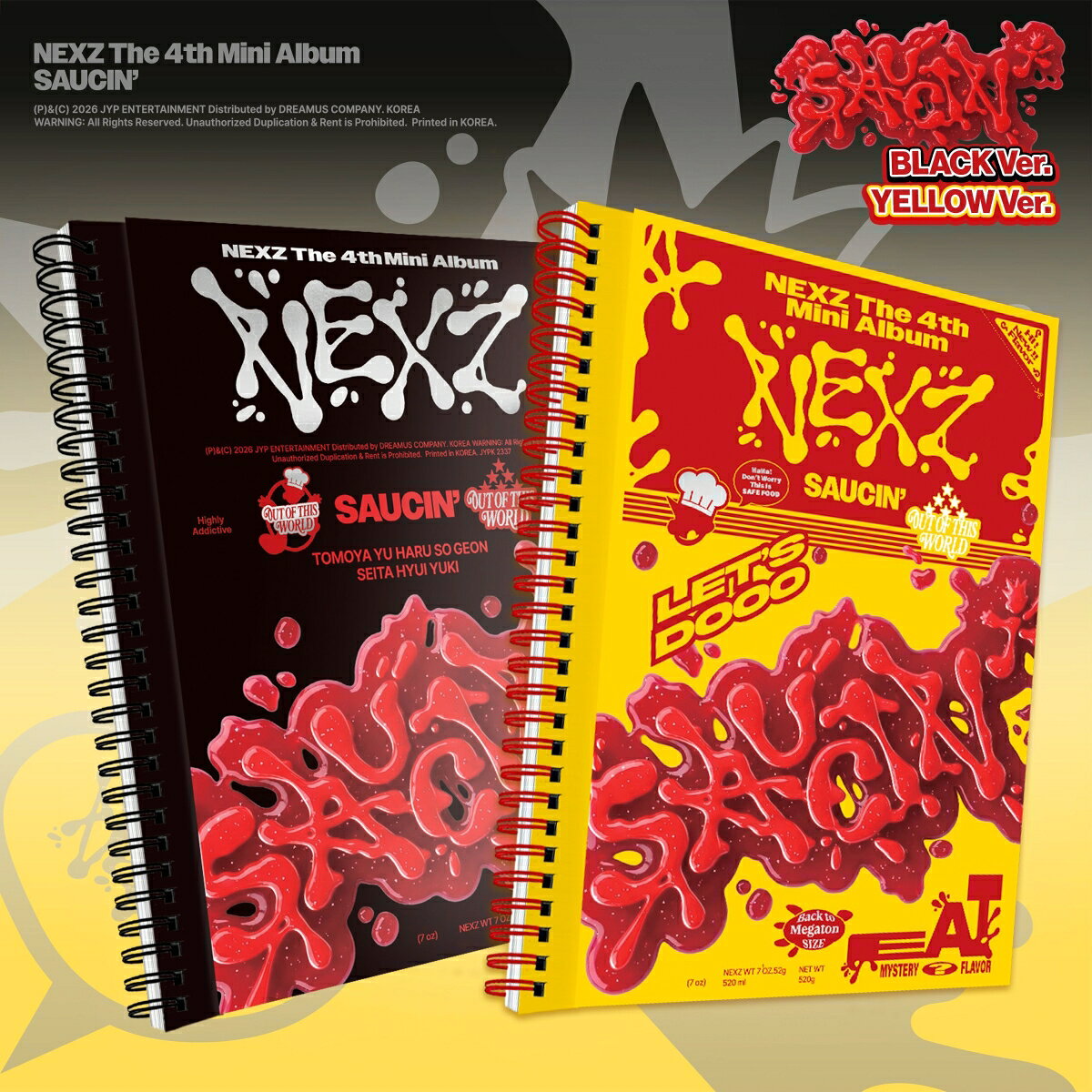 【楽天ブックス限定先着特典+先着特典】SAUCIN' (BLACK ver. / YELLOW ver.)セット(フォトカード(ソロ全7種のうちランダムで1種)×2+シリアルナンバー入りチラシ2枚) [ NEXZ ]