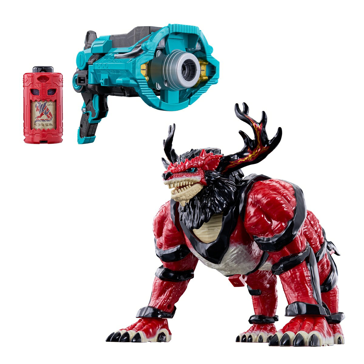 『角醒ハンター オメガホーン』に登場する角獣「炎角（エンカク）」の大型フィギュアと「角獣覚醒器 オメガホーン」のセットです。
炎角（エンカク）の大型フィギュアは全長約350mm。
角獣の力が秘められたアイテム「エゴルギア」をオメガホーンにセットして声を発するとセンサーが反応、発光しながら角獣召喚サウンド遊びや、必殺技遊びが楽しめます。
またオメガホーン・ファイターへの変形＆炎角（エンカク）フィギュアとも合体可能です。
［セット内容］・角獣エンカク…1・角獣覚醒器 オメガホーン…1・エンカクエゴルギア…1［使用電池］・単4乾電池×1本（別売り）（本商品のセット内容以外は付属しません。）【対象年齢】：3才〜【対象年齢】：3才〜