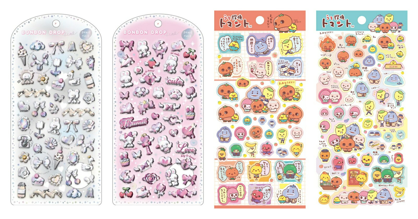 【セット商品】ボンボンドロップシール パールベール 2種（ほわいとボンボン、ぴんきーボンボン） + うそ探偵トマント シール 2種
