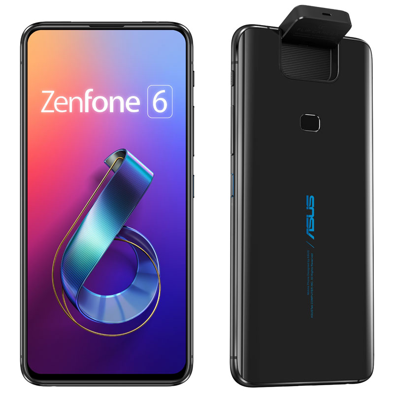 ＜Zenfone 6＞ミッドナイトブラック/6.4”2340x1080(FHD+)/Android 9.0/Qualcomm Snapdragon 855(オクタコアCPU)2.84GHz/LPDDR4X 8GB/256GB(UFS 2.1)/802.11