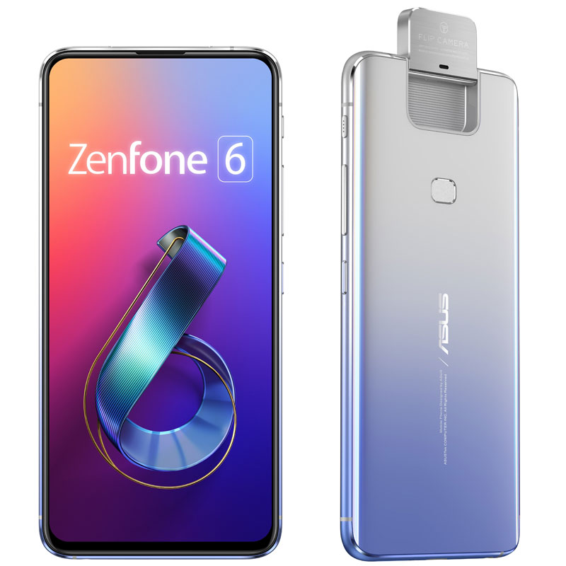 ＜Zenfone 6＞トワイライトシルバー/6.4”2340x1080(FHD+)/Android 9.0/Qualcomm Snapdragon 855(オクタコアCPU)2.84GHz/LPDDR4X 6GB/128GB(UFS 2.1)/802.11