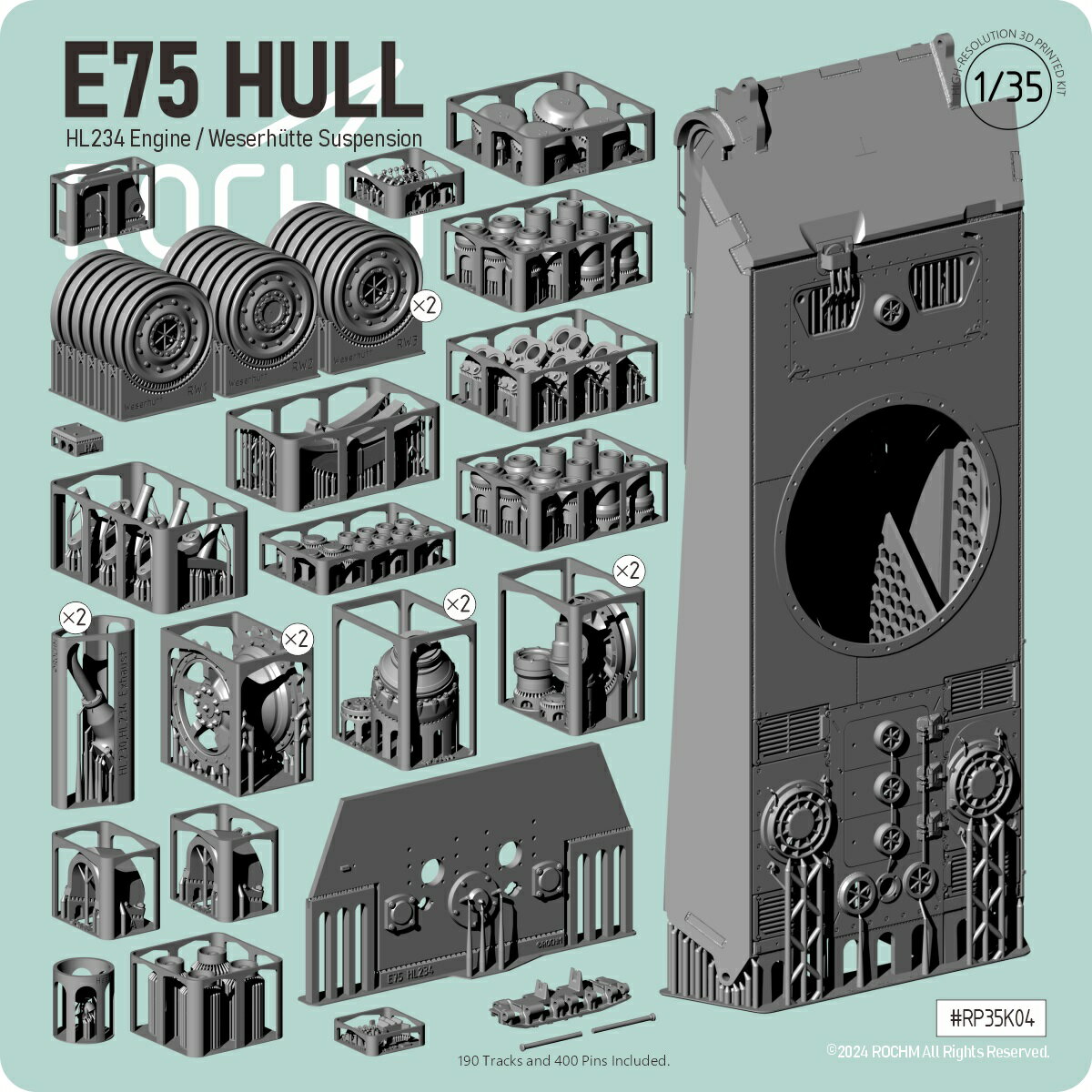 1/35 WWII ドイツ E75重戦車 HL234ガソリンエンジン/ヴェーザーヒュッテ式サスペンション型 車体セット(履帯付) 【RP35K04】 (プラモデル)