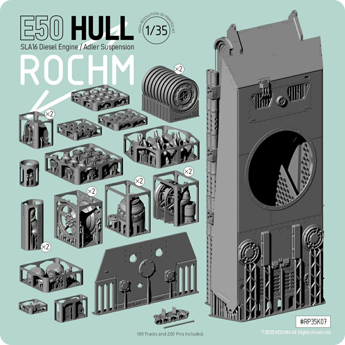 1/35 WWII ドイツ E50中戦車 SLA16ディーゼルエンジン/アドラー式サスペンション型 車体セット(履帯付) 【RP35K07】 (プラモデル)