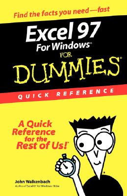 Fast answers to frequently asked questions Excel 97 for Windows essentials at your fingertips! If you like your answers quick and your information up-to-date, look no further. With this concise, superbly organized reference, you'll get the answers you need to accomplish common tasks like changing print settings, analyzing data, customizing charts, and more. You'll never have to worry about remembering all those Excel functions again! The Dummies Way(TM) Concise, "get it done" information Helpful alphabetical organization Convenient lay-flat binding Icons and other navigational aids A dash of humor and fun Get smart! www.dummies.com