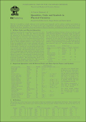 A Concise Summary of Quantities, Units and Symbols in Physical Chemistry: Set of 10