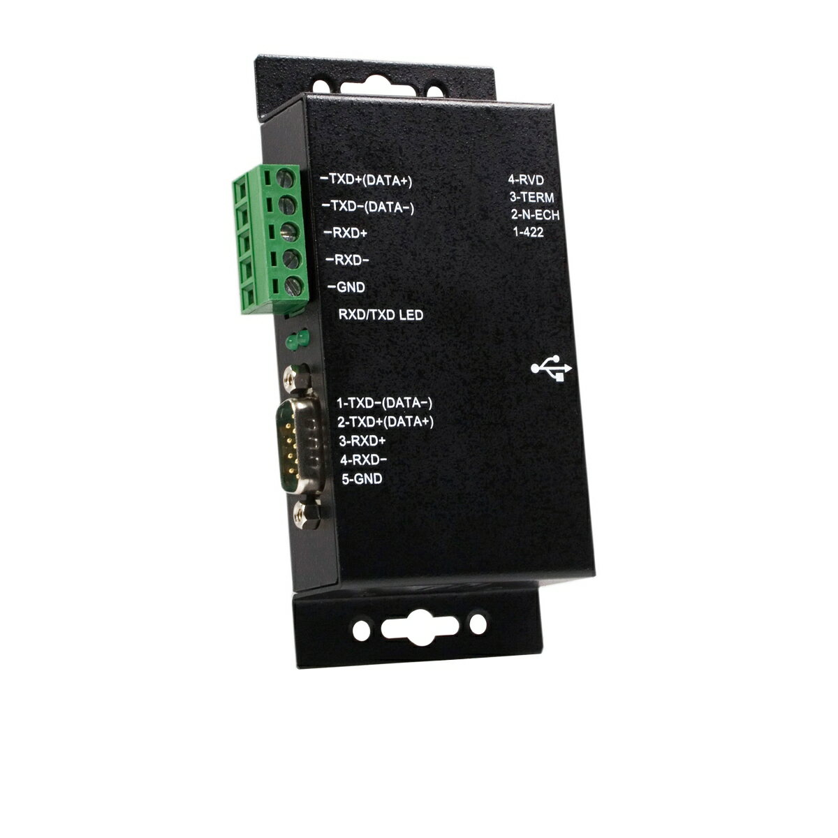 産業用USB - RS422／RS485シリアル変換アダプタ 1x USB（メス） - 1x DB9（オス） ／ 1x ターミナルブロック