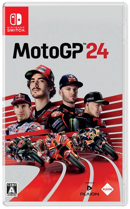 過去最高のMotoGP&trade;シーズン

■商品概要
MotoGP&trade; 2024年シーズンの公式ライダーと白熱のレースをー　今作も多彩なカスタマイズは健在。ヘルメットやスーツなどを自由にカスタマイズ可能。前作からの「ニューラルエイド」システムもバージョンアップし、初級者でも手軽にレースを楽しめる。キャリアモードでは、待望のシーズン中のレーサーのキャリア変更が可能に。
 
■セールスポイント
1）リアルなグラフィックと最適化された物理エンジン
最先端のグラフィックとレースに最適化された物理エンジンにより、究極のレース体験が可能に。バイクの挙動からコースの細部まで、全てが目の前で実際のレースが展開しているかのような臨場感をゲームでも味わえる。
 
2)豊富なコンテンツとカスタマイズ
多彩なバイク、数々のコース、そして無限のカスタマイズが可能。自分だけのライダーユニフォームとチューニングされたオリジナルバイクを駆り、世界中の著名なコースで、名だたるライバル達と激戦を繰り広げられる。
 
3)高度で奥深い競技性と戦略性
スピードだけではないレースの真髄をー　タイヤの摩耗、燃料管理、そして変幻自在な天候、すべてがレース戦略の一部となる。プレイヤーの戦略眼が、勝利を握る鍵ともなり、速度と知恵が交差する究極のレース体験を味わえる。

その他：
　・オフラインのみ対応（8人までローカル対戦可能）
　・画面分割不可



MotoGP&trade;24 &copy; 2024 Milestone S.r.l. Published by Milestone S.r.l. Developed by Milestone S.r.l. Physical version published by PLAION GmbH. All rights reserved. Copyright &copy; 2024 Dorna Sports S.L. - All rights reserved. All manufacturers, accessory suppliers, names, tracks, sponsors,brands and associated imagery featured in this game are trademarks and/or copyrighted materials of their respective owners. To use the Online Service, where it exists, the user must be 13 years of age or older. By using the Online Service, the user confirms that he/she is 13 or older. In order to access online functions of the videogame, the platform account must belong to a person aged 13 or over. MotoGP&trade;24 uses Unreal&reg; Engine. Unreal&reg; is a trademark or registered trademark of Epic Games, Inc. in the United States of America and elsewhere. Unreal&reg; Engine, Copyright 1998 - 2024, Epic Games, Inc. All rights reserved. Powered by Wwise&copy; 2006 - 2024 Audiokinetic Inc. All right reserved. Portions of this software utilize SpeedTree&reg; technology (&copy;2009-2024 Interactive Data Visualization, Inc.). 2021 Unity Technologies SpeedTree&reg; is a registered trademark of Interactive Data Visualization, Inc. All rights reserved. Localization Tools and Support by XLOC, Inc.