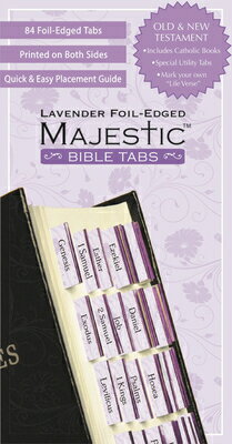 Lavender foil edge mark your pages with style. Majestic Bible Tabs make learning easy and enhance your study time. Tabs are precut, self-adhesive, permanent and are printed on both sides. Quick and easy instructions and placement guide are included.