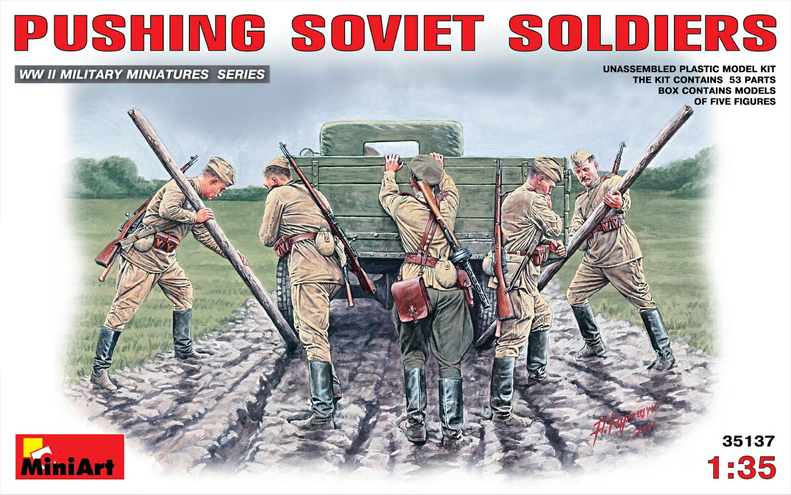 ミニアート 1/35 WW.II ソビエト軍 歩兵 スタック車両を押し出せ! 5体セット 【MA35137】 (プラモデル)
