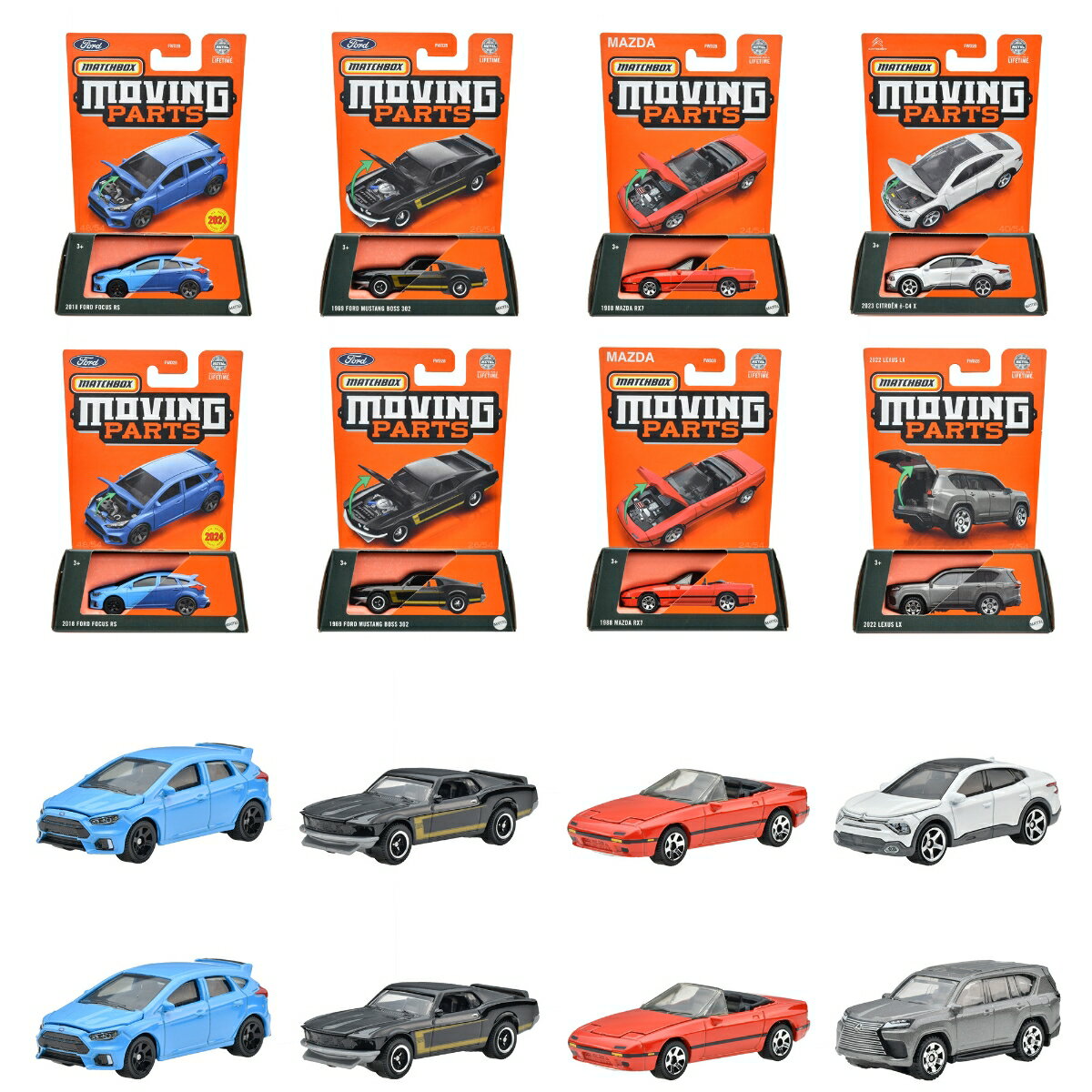 マッチボックス(Matchbox)　ムービングパーツ アソート8台入り BOX販売 乗り物おもちゃ ミニカー 3歳から マルチ 988M-FWD28