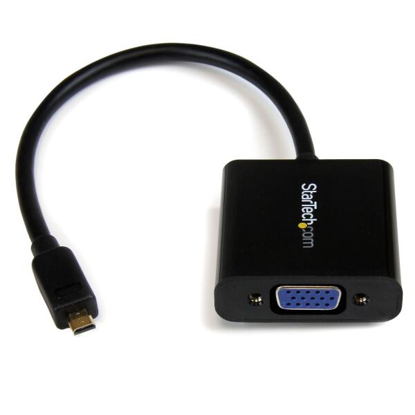 HDMI Microビデオ信号をアクティブに変換するMicro HDMI-VGA変換アダプタ 。スマートフォン、Ultrabook、タブレットPCなどからVGAプロジェクターやディスプレイに接続することができます。 このMicro HDMI - VGAアダプタは、プレゼンテーション、ドキュメント、ワークシート等、ユーザが作成したコンテンツをVGAプロジェクターやモニタに表示することを想定しています。

最大解像度は1080pに対応しており、HD用途で便利なオプションを提供します。本製品は、コンパクトなデザインで、外付け電源を必要とせず、必要に応じて持ち運びが簡単なソリューションです。

StarTech.comでは3年間保証と無期限無料技術サポートを提供しています。