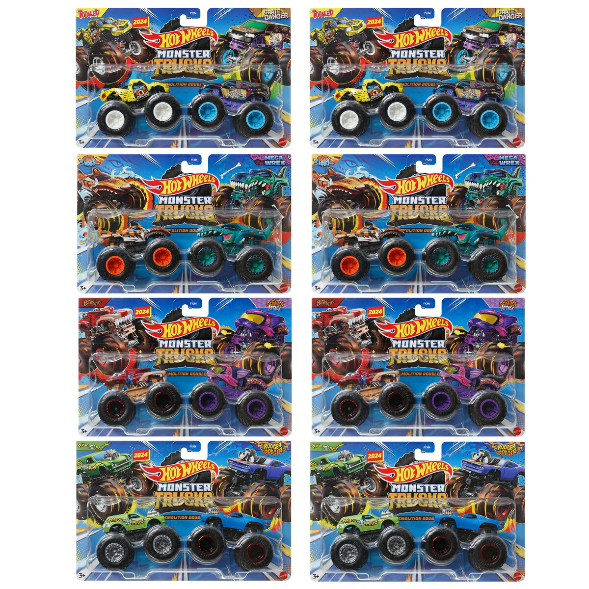 ホットウィール(Hot Wheels) モンスタートラック 1:64 2パック アソート 2台組×8セット入り BOX販売 乗り物おもちゃ ミニカー 3歳から マルチ 986P-FYJ64