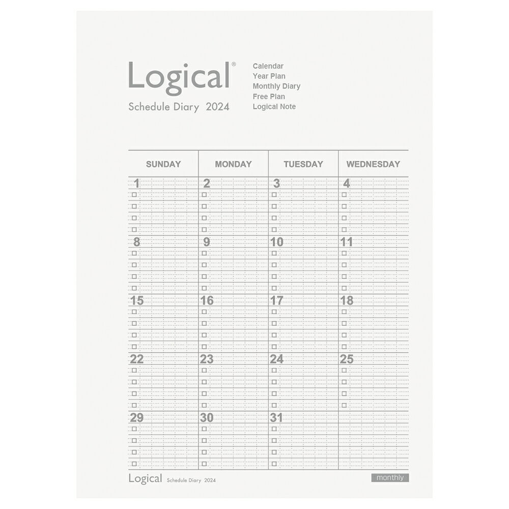 2024年　ダイアリー　ロジカルダイアリー2024月間ノートタイプC／A6／ホワイト　2023年12月始まり　ナカバヤシ　NS-A602-24CW ダイアリー