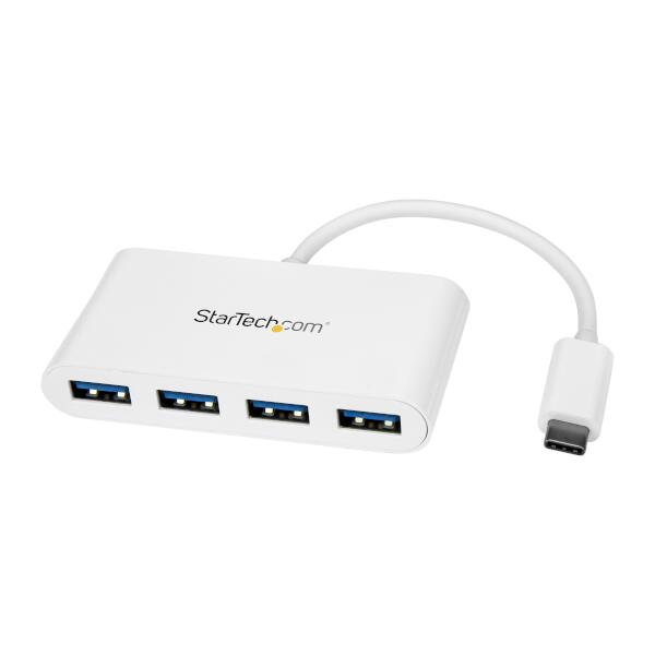 4ポートUSB 3.0ハブ USB Type-C接続 USB-C - 4x USB-A USBバスパワー対応 ホワイト