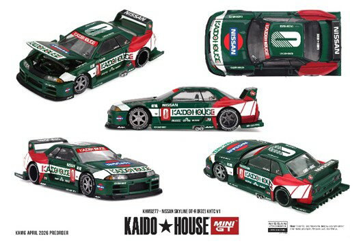日系アメリカ人カスタムカー・デザイナー、JUN IMAI（ジュン・イマイ）がプロデュースする人気シリーズ「KAIDO HOUSE x MINI GT」から、1/64スケールの新作のご案内です！
「Nissan スカイライン GT-R(R32)」が登場。
JGTCからインスパイアされたデザインが、商品名のKHTCからも感じ取れます。

※メーカー都合により大幅な発売延期や発売中止が発生する場合がございます。予めご了承ください。
※こちらの商品には「チェイスカー（限定色）」が封入されている場合がございます。商品はランダムにお届けするためカラーはお選びいただけません。

・ホビー系商品についての諸注意
メーカー都合により発売の大幅な延期が発生する可能性がございます。
予約商品についてはメーカーから順次入荷次第の発送となります。メーカー公表の発売日とは異なる場合がございますのでご了承ください。【対象年齢】：