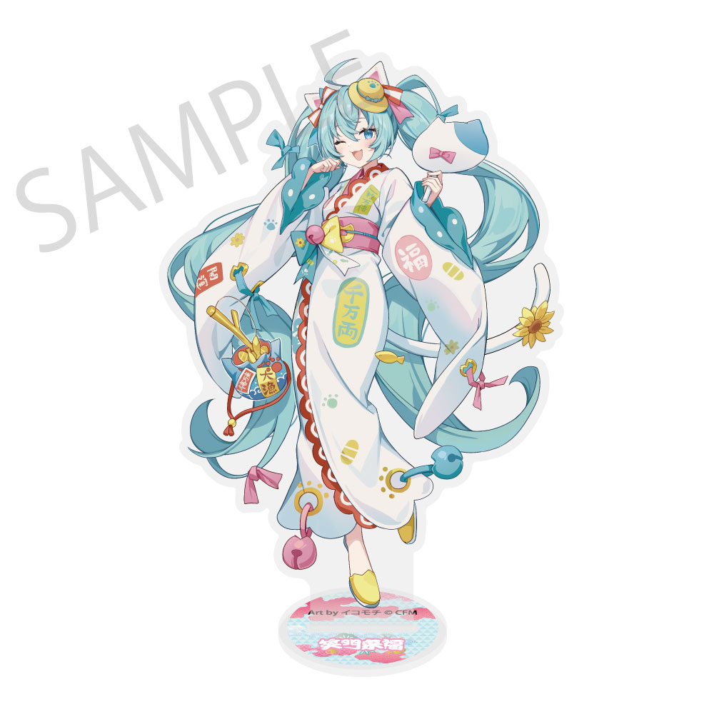 初音ミク×招き猫×真夏の熊谷 ダイカットビッグアクリルスタンド 初音ミク 白 Art by イコモチ