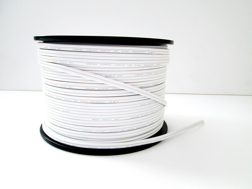 柔軟性、加工性に優れる2心ケーブル。

＜主要規格＞
●導体断面積：0.75?
●絶縁体材料：PVC
●絶縁体外径：2.7mm×5.4mm
●長さ：100m
●仕上色：ホワイト（W）
●規格：JIS C 3306E準拠（RoHS指令対応）