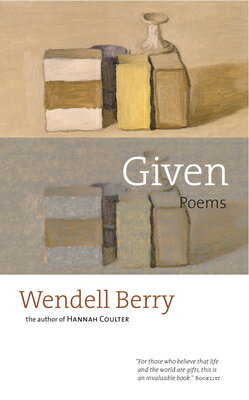 For five decades Wendell Berry has been a poet of great clarity and purpose. He is an award-winning writer whose imagination is grounded by the pastures of his chosen place and the rooms and porches of his family's home. In "Given" -- his first collection of new poems in ten years now in paperback -- the work is as rich and varied as ever before. With his unmistakable voice as the constant, he dexterously maneuvers through a variety of forms and themes -- political cautions, love poems, a play in verse, and a long series of "Sabbath Poems" that resulted from Berry's recent Sunday morning walks of meditation and observation. 
Berry's work is one of devotion to family and community, to the earth and her creatures, to the memories of the past, and the hope of the future. His writing stands alongside the work of William Carlos Williams and Robert Frost as a rigorous American testament.