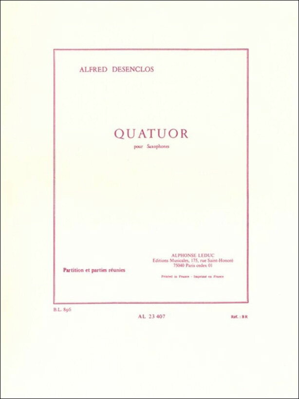 【輸入楽譜】デザンクロ, Alfred: サクソフォン四重奏曲