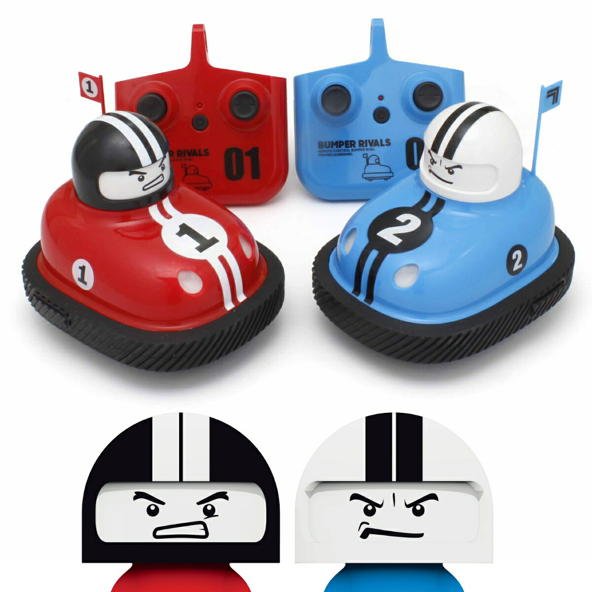 ルールは簡単!カートを操縦して、相手の側面にあるパンパーを狙い、豪快にぶつけ合うアクションR/C!上手くバンパーにぶつかると、相手のドライバーが吹っ飛ぶ!カートをぶつけてガチンコバトル!!操縦は左右2つのスティックをスライドするだけなので簡単!R/Cがはじめてでも楽しめます。【対象年齢】：6歳〜