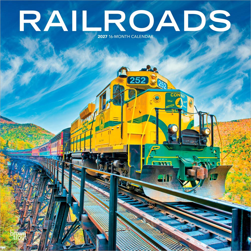 2027年版アメリカ・ブラウントラウト(BrownTrout)社製、アメリカの鉄道をテーマにした輸入壁掛けカレンダーです。
カラフルな列車、線路が続く風景、自然の中を走る鉄道など、旅情ある鉄道写真を毎月楽しめます。
鉄道ファンへのギフトはもちろん、乗り物写真や海外風景が好きな方にもおすすめの一冊です。
開いたサイズは61×30.5cm。予定を書き込みやすい月別レイアウトで、実用性と鑑賞性を兼ね備えています。海外仕様のため日本の祝日名は掲載されていません。