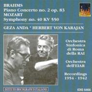 【輸入盤】Piano Concerto.2: G.anda(P) Karajan / Rome Rai O +mozart: Sym.40 [ ブラームス（1833-1897） ]