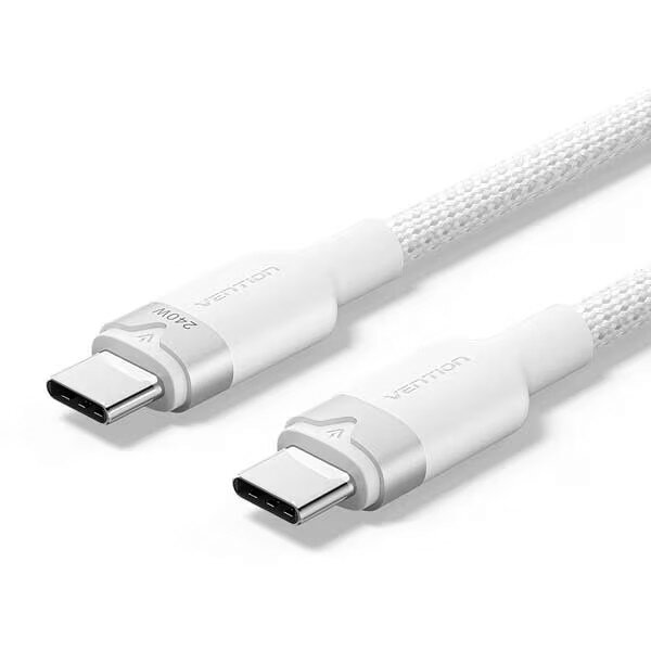 VENTION USB 2.0 C オス to C オス 5Aケーブル ホワイト アルミニウム合金タイプ eMarke対応 1M