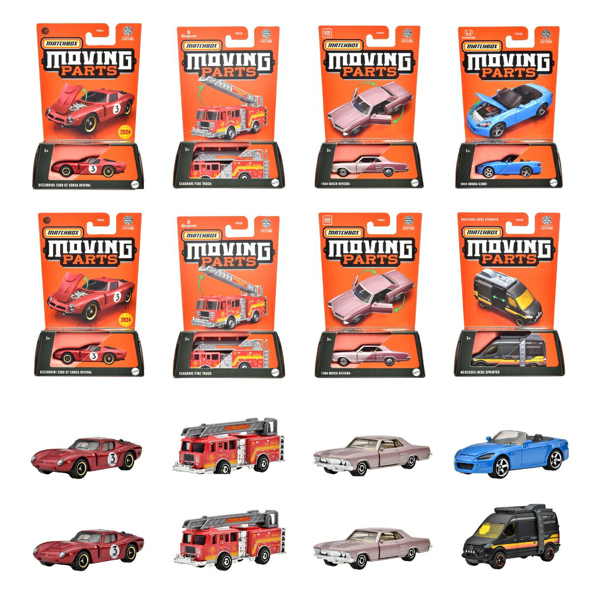 マッチボックス(Matchbox)　ムービングパーツ アソート 乗り物おもちゃ ミニカー 8台入り BOX販売 3歳から マルチ 988N-FWD28