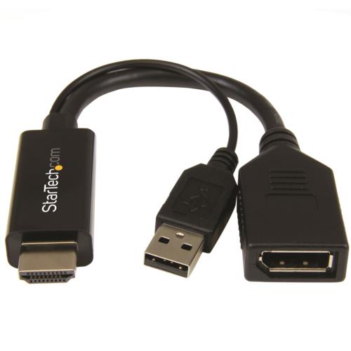 HDMI - DisplayPort変換アダプタ USBバスパワー対応 4K解像度 入力：HDMI (オス) - 出力：ディスプレイポート/DP (メス) USB延長ケーブル付属