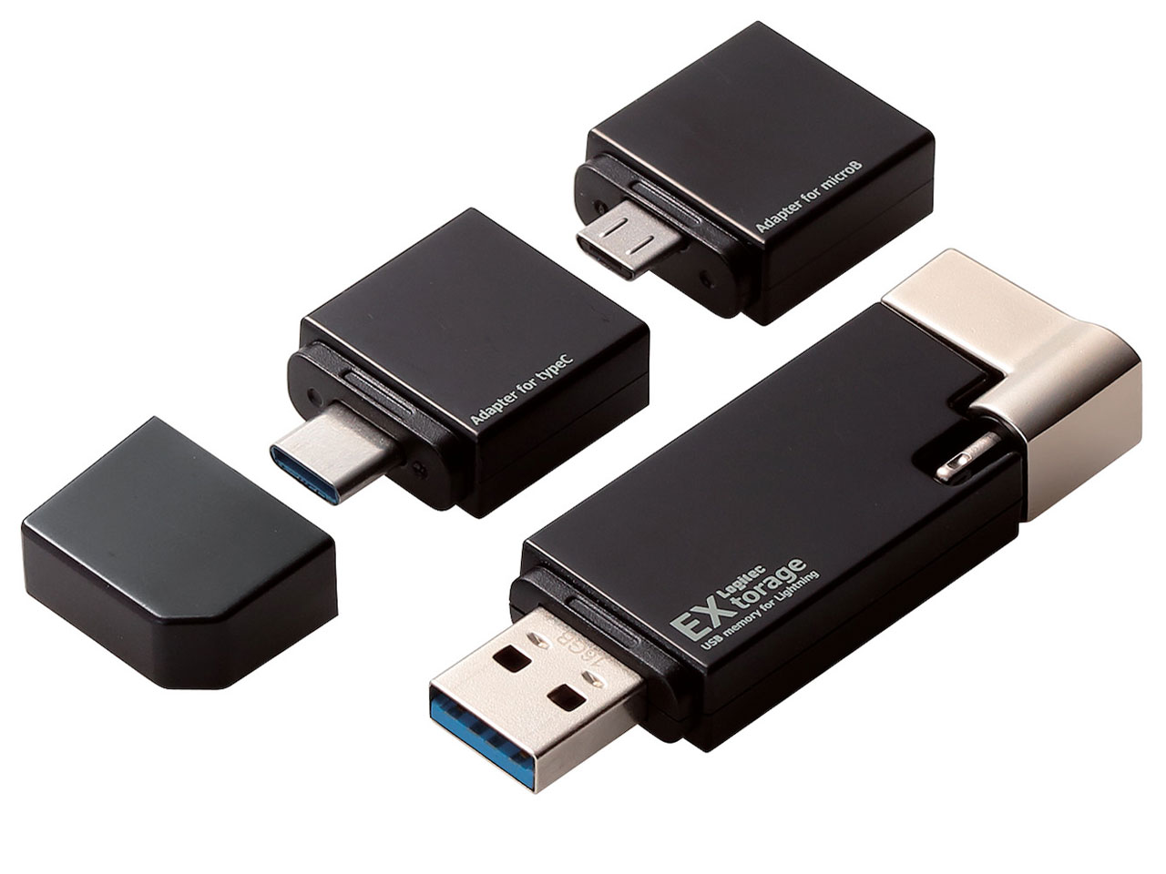 【楽天スーパーSALE期間限定価格】ロジテック LightningUSBメモリ/USB3.1(Gen1)/USB3.0対応/16GB/microUSB変換アダプタ+Type-C変換アダプタ付 LMF-LGU3A016GBK