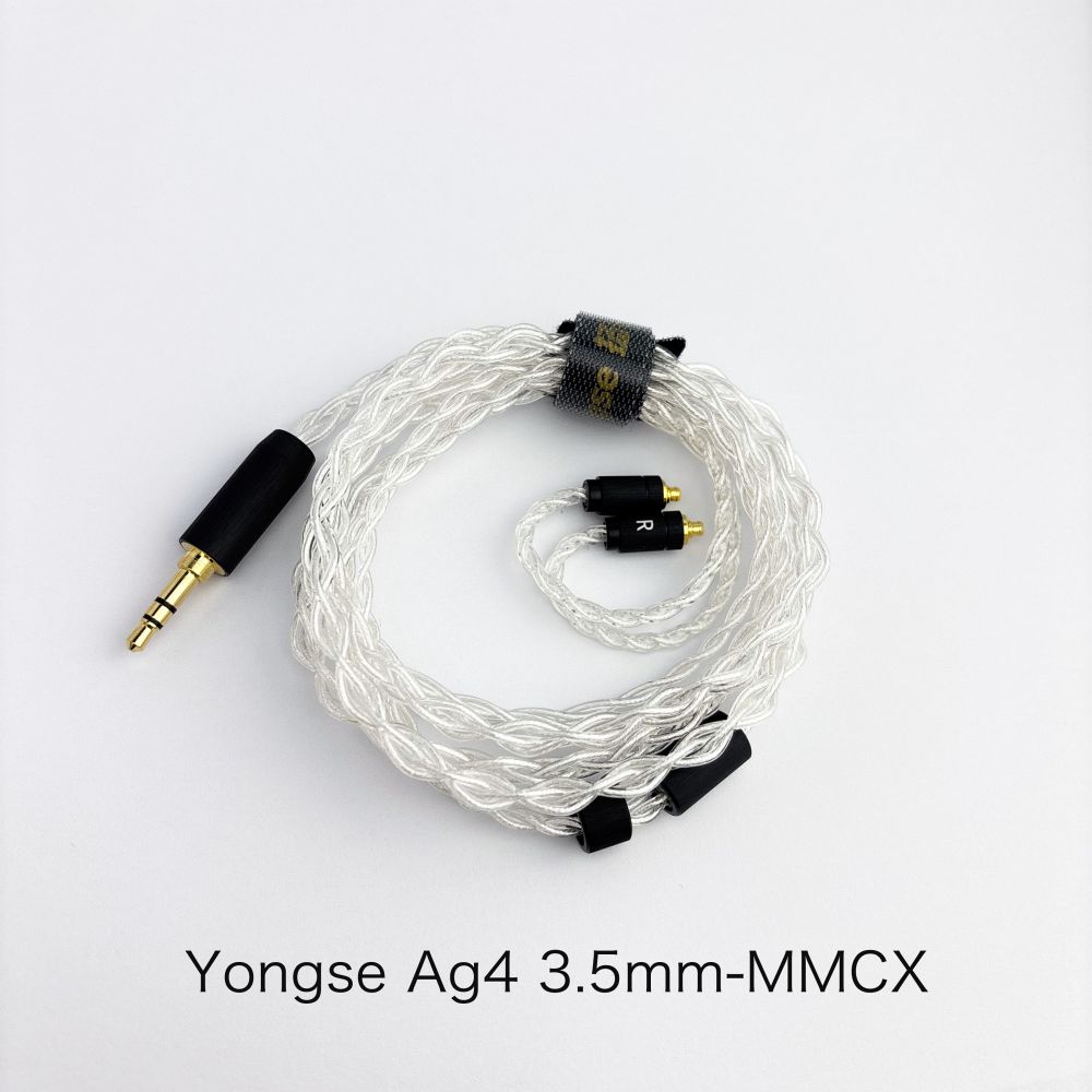Ag4（エージーフォー）はYongseのブランドとしてはエントリークラスに位置付けられます。
5N純銀を使用したアップグレードケーブルでAg4とAg8ではコア数が違います。

◎Yongse （LIYANG BUCKS DIGITAL CABLES CO., LTD.）とは
2015年設立、中国・江南地域（リツ陽）に拠点を構えるケーブル専門メーカーです。
創業は2015年ですが、コアメンバーはケーブル業界において25年以上の経験を有しており、
設計・材料選定・量産管理に至るまで、豊富なノウハウを蓄積しています。

PC・スマートフォン向けデジタルケーブルに加え、
イヤホン／IEM用オーディオケーブルおよび各種精密コネクターの研究開発・製造を主力事業としています。
カスタマー要求仕様に応じたOEM／ODM開発を強みとし、導体構造設計、耐久性向上設計、
安定した信号伝送設計など、実使用を前提とした製品づくりを行っています。

強力な開発体制。専任R＆Dエンジニア：12名。品質管理担当：17名。第三者試験機関（TUV）との連携体制
単なる製造請負ではなく、設計段階からの技術提案型開発を行い、市場競争力のある製品仕様をご提案いたします。
国際安全基準への対応も進んでおり、当社製品は、UL（米国安全規格）対応、CE（EU適合規格）対応、
RoHS準拠など、国際的な安全・環境基準に適合しております。
北米・欧州市場での販売実績を有し、グローバル基準での品質・安全性を確保しています。

＜仕様＞
●素材：5N銀線
●組方：4コア 5＊3 ／ 0.07
●インターフェイス：MMCX
●プラグ：3.5mm
●プラグ素材：銅＋24K金メッキ 外装：艶消し航空機グレードアルミニウム。オリジナル・スプリッター採用
●ケーブル長：120cm±2cm