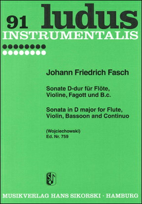 【輸入楽譜】ファッシュ, Johann Friedrich: フルート、バイオリン、ファゴットと通奏低音のためのソナタ ニ長調/Wojciechowski編: スコアとパート譜セット