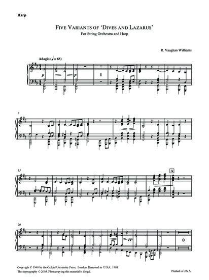 【輸入楽譜】ヴォーン=ウィリアムズ, Ralph: 「富める人とラザロ」の5つのヴァリアント〜弦楽オーケストラとハープのための: ハープ