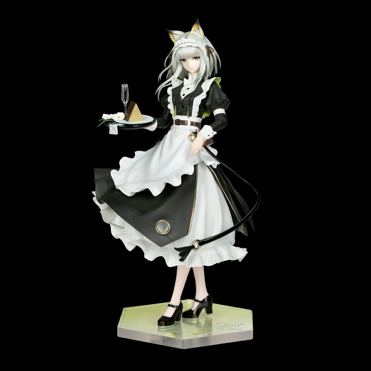 大人気ゲーム『アークナイツ』より、Gift+シリーズの新作「ケルシー 時の足跡VER.」が1/8スケールフィギュアで登場！
ケルシーが纏うメイド服は白と黒を基調としたオーソドックスなデザインながらもベストやジャケットの意匠が組み込まれているため、ケルシーらしい静かで凛とした佇まいを醸し出しています。
衣装のライニングにはライムグリーンが採用され、ケルシーのイメージカラーを取り入れています。

パール塗装をされたエプロンは優雅に広がり、光を受けて淡く輝いています。

ウエスト部分から伸びるレザーストラップも質感を丁寧に再現。
腰に下げられた懐中時計は、懐かしさを感じさせるようなクラシカルな雰囲気を演出しています。
トレイに乗せられたロドスロゴ型のケーキに添えられた花からも、ケルシーからのさりげない気づかいを感じさせます。

ドクター、どうぞ心ゆくまで美味しいアフタヌーンティーをお楽しみください。

【付属品】
本体×1、専用台座

&copy;HYPERGRYPH &copy;Yostar

・ホビー系商品についての諸注意
メーカー都合により発売の大幅な延期が発生する可能性がございます。
予約商品についてはメーカーから順次入荷次第の発送となります。メーカー公表の発売日とは異なる場合がございますのでご了承ください。【対象年齢】：15歳以上【商品サイズ (cm)】(高さ）：22.4