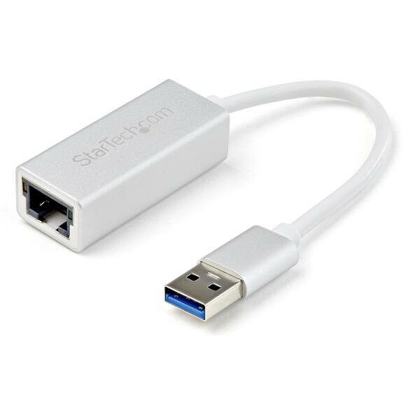 USB 3.0ポートを使用し、RJ45イーサネットポート一基を追加するUSB 3.0 - Gigabitネットワークアダプタ。イーサネットポートがないMacBook、Chromebook、タブレットに、高速で信頼性の高いネットワークアクセス機能を追加します。ドライバは不要ですぐにインストールが可能です。

＜MacBook や Chromebookと相性の良いシルバーのデザイン＞
シルバー仕上げの高品質アルミ製筐体は、MacBook、Chromebook、タブレットと相性抜群です。コンパクトで携帯性に優れ、ノート型パソコンのアクセサリとして最適なUSBネットワークアダプタです。ホストのUSBポートから給電するため、AC電源を持ち運ぶ必要もありません。

＜パワフルな Gigabit ネットワーク接続＞
USB 3.0 （5 Gbps）の性能をフル活用し、ギガビットの回線容量に完全対応したUSB 3.0 ネットワークアダプタは、 オフィスや家庭での使用に適しています。Gigabit ネットワークを介し、サイズの大きなファイルも迅速に処理して貴重な時間をセーブすることができます。Realtek製チップセットは安定したパフォーマンスを保証します。

＜ネイティブ ドライバ サポートで簡単インストール＞
本製品をノート型パソコンのUSBポートに差し込み、ネットワークに接続するだけで導入完了です。このネットワークアダプタのチップセットは、ネイティブドライバに対応しており、追加ソフトウエアの心配は不要です。

StarTech.com では、2年間保証と無期限無料技術サポートを提供しています。