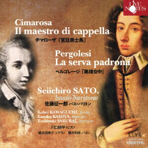 佐藤征一郎チマローザ キュウテイガクシチョウ アンドペルゴレージ オクサマジョチュウ サトウセイイチロウ カワグチコウヘイ カミヤカヅコ 発売日：2019年04月25日 予約締切日：2019年04月21日 CIMAROSA: IL MAESTRO DI CAPPELLA / PERGOLESI: LA SERVA PADRONA JAN：4988071012053 WWCCー7895 (有)ナミ・レコード 川口耕平 紙谷加寿子 ドメチコ・チマローザ (作者不詳) 佐藤征一郎 川口耕平 (有)ナミ・レコード [Disc1] 『チマローザ:「宮廷楽士長」&ペルゴレージ:「奥様女中」』／CD アーティスト：佐藤征一郎／川口耕平／紙谷加寿子 ほか 曲目タイトル： &nbsp;1.(ドメチコ・チマローザ)／ 歌劇「宮廷楽士長」 ／(佐藤征一郎)[16:14] &nbsp;2.(ペルゴレーシ)／ 歌劇「奥様女中」 第1部 待てども来やしない ／(佐藤征一郎)[1:43] &nbsp;3.(ペルゴレーシ)／ 歌劇「奥様女中」 第1部 何ということだ ／(佐藤征一郎)[2:58] &nbsp;4.(ペルゴレーシ)／ 歌劇「奥様女中」 第1部 お前ときちゃ いつもさからって ／(佐藤征一郎)[2:31] &nbsp;5.(ペルゴレーシ)／ 歌劇「奥様女中」 第1部 ええ そうでしょうとも あなたのためだけを思って ／(佐藤征一郎)[1:15] &nbsp;6.(ペルゴレーシ)／ 歌劇「奥様女中」 第1部 おこりん坊さん いばってみたいのね ／(紙谷加寿子)[2:03] &nbsp;7.(ペルゴレーシ)／ 歌劇「奥様女中」 第1部 わかったよ いいか ／(佐藤征一郎)[1:36] &nbsp;8.(ペルゴレーシ)／ 歌劇「奥様女中」 第1部 知っているわ あの目つき ／(佐藤征一郎)[4:32] &nbsp;9.(ペルゴレーシ)／ 歌劇「奥様女中」 第2部 お前はもう味方なのよ ／(佐藤征一郎)[2:58] &nbsp;10.(ペルゴレーシ)／ 歌劇「奥様女中」 第2部 ああ セルピーナを忘れないで下さい あわれな私を ／(紙谷加寿子)[2:40] &nbsp;11.(ペルゴレーシ)／歌劇「奥様女中」 第2部 ああ 何ということになってしまったのか／(佐藤征一郎)[0:28] &nbsp;12.(ペルゴレーシ)／ 歌劇「奥様女中」 第2部 どんな奴が ／(佐藤征一郎)[1:34] &nbsp;13.(ペルゴレーシ)／ 歌劇「奥様女中」 第2部 何が何だかわけがわからぬ ／(佐藤征一郎)[1:56] &nbsp;14.(ペルゴレーシ)／ 歌劇「奥様女中」 第2部 どうぞ あなた さあ ／(佐藤征一郎)[3:18] &nbsp;15.(ペルゴレーシ)／ 歌劇「奥様女中」 第2部 あなたのために ／(佐藤征一郎)[4:41] &nbsp;16.(ロッシーニ)／ 猫の二重唱 (アンコール) ／(佐藤征一郎)[4:05] CD クラシック 歌劇・オペラ