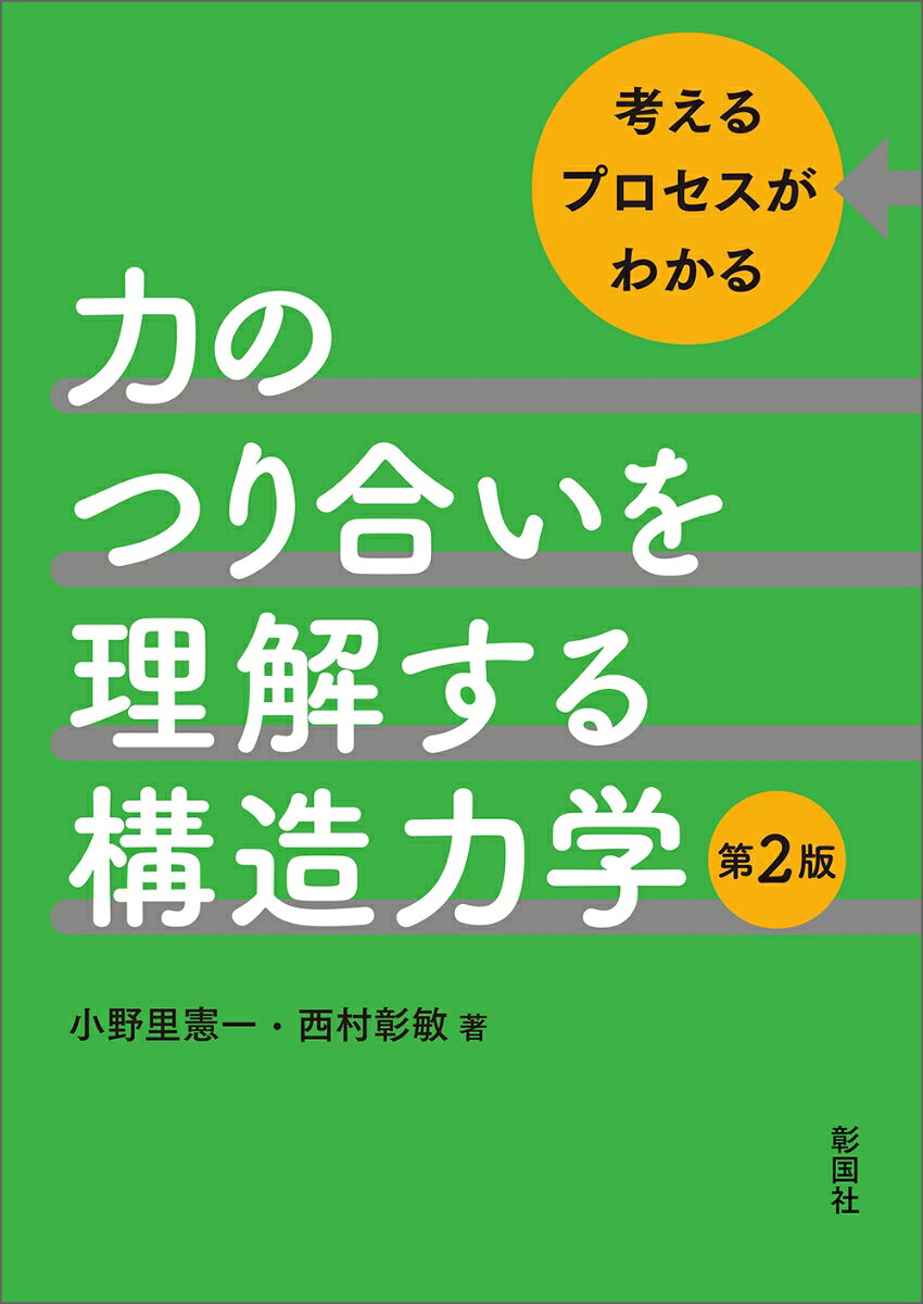 例題と詳しい解説で、初学者が考え・解くプロセスを身につけることができる。豊富な図解やイラストを掲載。第2版は、読者が、外力（力）と変形の関係を理解したうえで、モーメント図を描けるよう、プロセスの解説において全体的に見なおし、応力図にせん断変形と曲げモーメントの関係を図示。変形と曲げモーメントの関係を常に意識できる。
1章　力の性質
2章　構造物の表現と性質
3章　力のつり合いを用いて静定梁を解く
4章　静定ラーメンを解く
5章　静定トラスを解く