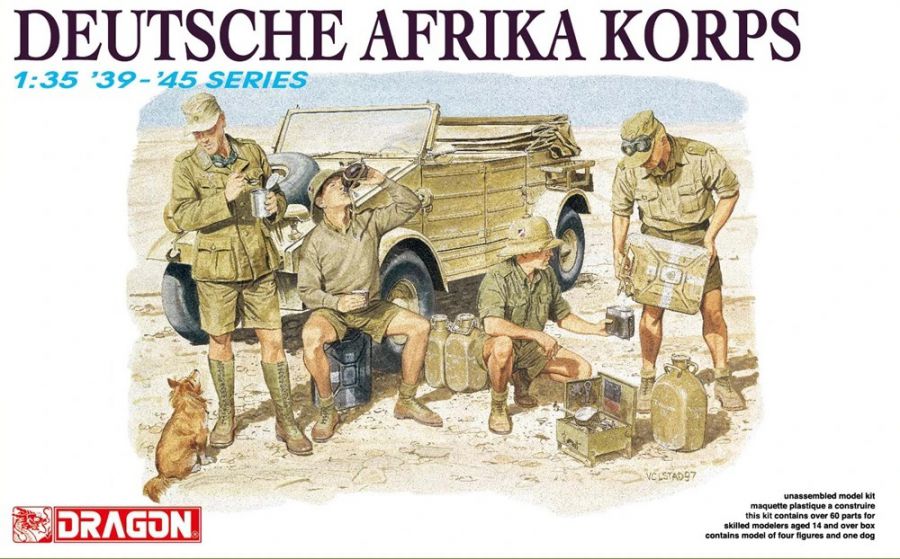 ●リラックスし休憩しているドイツ軍のアフリカ軍団兵士4体セット
●犬も1匹セット
●熱帯用のM40チュニック着用の1体、上着を脱いでシャツを着用し、袖まくりをしている2体、シャツの上にセーターを羽織った1体とそれぞれのスタイルでモデル化
●4体共に半ズボンで再現
●水筒やコップ、飯盒などの小物に加えて、飲料水を入れたジェリカンや小型の調理器、クックストーブもモデル化

・ホビー系商品についての諸注意
メーカー都合により発売の大幅な延期が発生する可能性がございます。
予約商品についてはメーカーから順次入荷次第の発送となります。メーカー公表の発売日とは異なる場合がございますのでご了承ください。【対象年齢】：