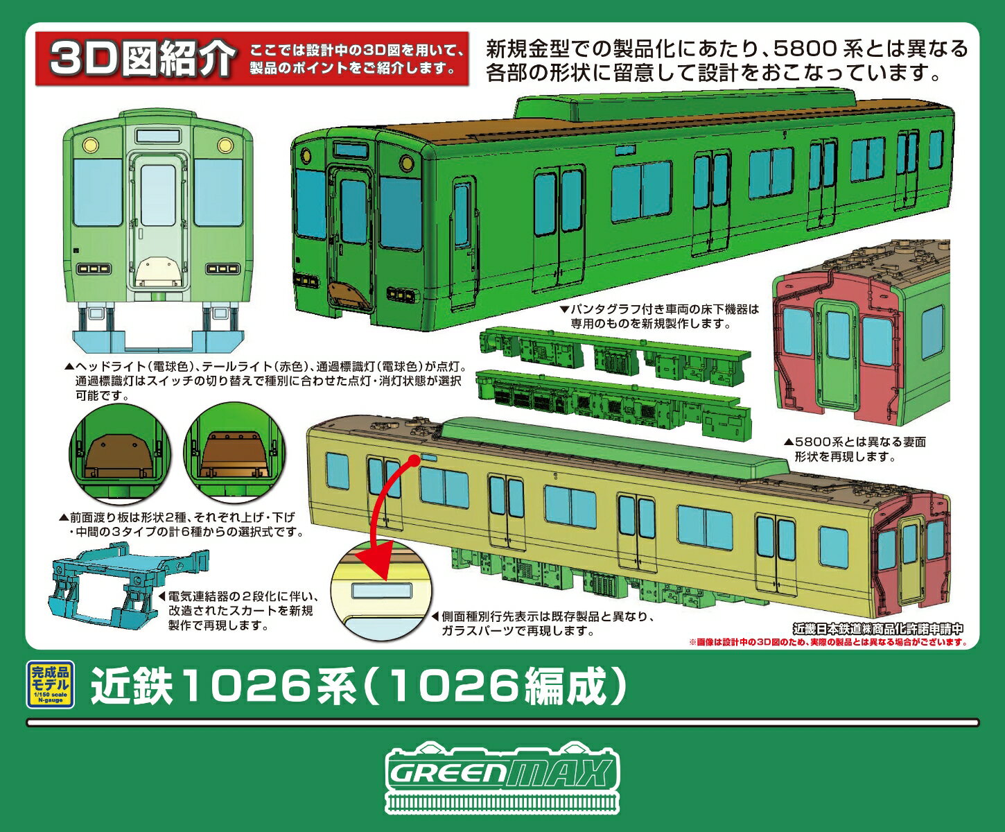 近鉄1026系、1252系は奈良・京都線用に1993年に登場した車両で、VVVFインバーター制御とボルスタレス台車を採用しています。
1026系は4両編成と6両編成が製造され、1252系は1026系の2両編成版となっています。
現在は1026系6両編成全車両と1252系の一部が阪神相直対応に改造されており、5800系などと共に阪神線乗り入れ運用や奈良・京都・橿原・天理線などで活躍しています。
近年になり転落防止幌追加、VVVFロゴ撤去、車内更新、LCD設置など車内外ともに変化が見られます。

活躍地域
・中部、関西

会社
・私鉄

製品特徴
■近鉄1026系を新規金型で製作。中間の簡易運転台ライトのない1026編成を製品化
■標識灯はライトユニットのスイッチで種別に合わせた点灯パターンを選択可能
■車両番号は印刷済み
■前面・側面行先表示、優先座席、弱冷車、車椅子・ベビーカーマークはセットに付属するステッカーからの貼付式（新規製作）
■列車無線アンテナ、ヒューズボックス、前面貫通幌、渡り板はユーザー取付
■前面渡り板は前後形状2種、それぞれ上げ・下げ・中間の3タイプ・計6種からの選択式
■ヘッドライト（電球色）、テールライト、通過標識灯（電球色）が点灯
　　・通過標識灯はライトユニットのスイッチで実車に合わせた点灯・消灯状態が選択可能
■車端部付きロングシートパーツを実装
■フライホイール付きコアレスモーター動力ユニット搭載
※商品の仕様は一部実車と異なる場合があります。

製品内容・編成図
←神戸三宮/大阪難波 
モ1026 
サ1176 
モ1076 (M)
サ1196 
モ1096 
ク1126
近鉄奈良→

・ホビー系商品についての諸注意
メーカー都合により発売の大幅な延期が発生する可能性がございます。
予約商品についてはメーカーから順次入荷次第の発送となります。メーカー公表の発売日とは異なる場合がございますのでご了承ください。【対象年齢】：14歳以上