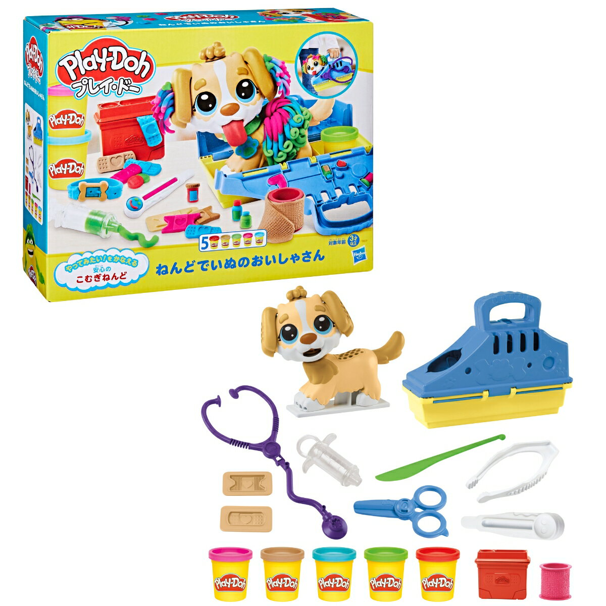 プレイ・ドー Play-Doh ねんどでいぬのおいしゃさん、犬のおもちゃ、10個のツール、ねんど5色、対象年齢3才以上 こむぎねんど F3639