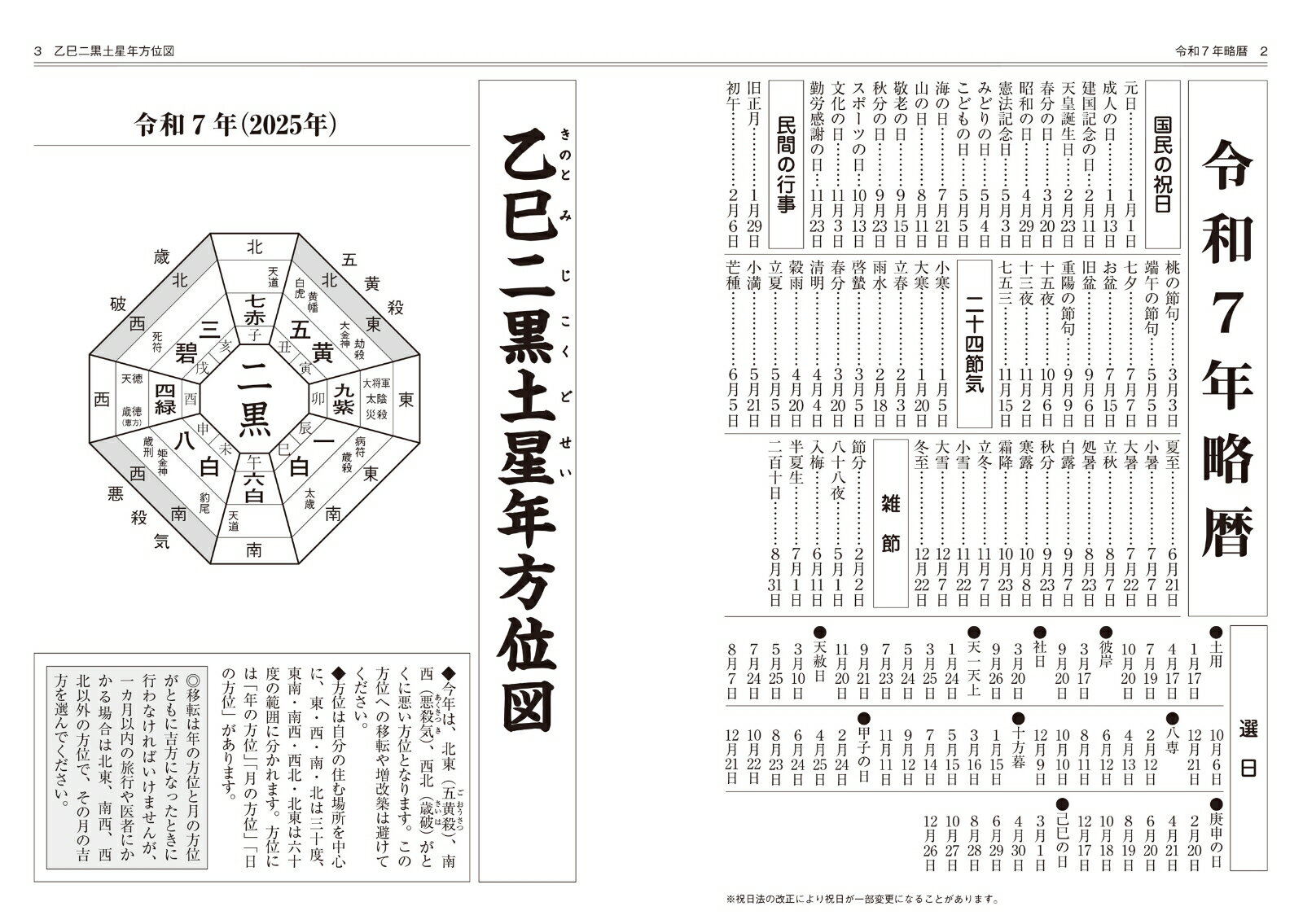 令和7年版 純正運命学会 開運本暦 九星方位気...の紹介画像3