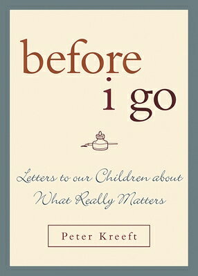 Renowned Catholic writer Peter Kreeft presents 67 things he has learned about life, faith, morality, priorities, marriage, and more as his legacy to his children-- and to readers. He shares his practical wisdom, as well as his concern for truth and goodness, in a beautifully written and compelling style.