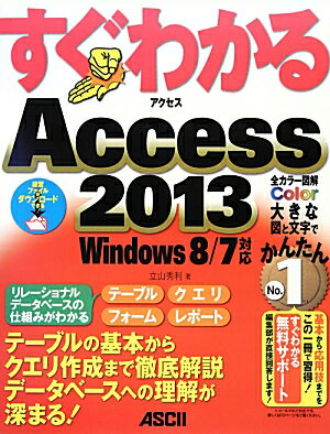 Windows8／7対応 立山秀利 アスキー・メディアワークス KADOKAWABKSCPN_【ニコカド2016_3倍】 スグ ワカル アクセス ニセン ジュウサン タテヤマ,ヒデトシ 発行年月：2013年02月 ページ数：303p サイズ：単行本 ISBN：9784048912310 立山秀利（タテヤマヒデトシ） フリーランスのITライター。1970年生まれ。大学卒業後、某メーカーでカーナビのソフトウェア開発に携わる。退社後、Webプロデュース業務を経て独立。現在はシステムやネットワーク、Microsoft　Officeを中心にパソコン誌等で執筆中（本データはこの書籍が刊行された当時に掲載されていたものです） 第1章　Accessでデータベースを作ろう／第2章　テーブルの構造を理解する／第3章　テーブルにデータを入力する／第4章　選択クエリを使いこなす／第5章　リレーショナルデータベースを作ろう／第6章　フォームの作成／第7章　レポートの作成／第8章　マクロ テーブル、クエリ、フォーム、レポート。テーブルの基本からクエリ作成まで徹底解説。データベースへの理解が深まる。 本 パソコン・システム開発 アプリケーション Microsoft Access