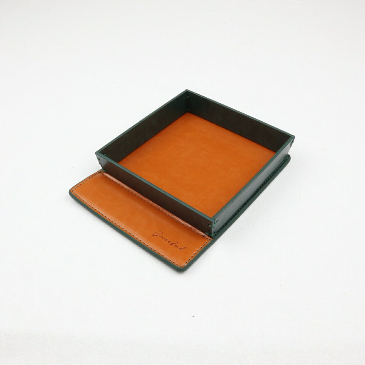 Greeful 小物入れS ダークグリーン×キャメル