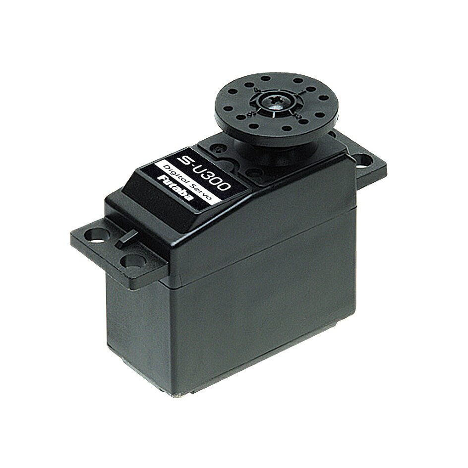S-U300
1/10電動カー全般スタンダードなデジタルサーボ。

製品特徴
【寸法】
・40.4 × 19.8 × 36.0 mm
【重量】
・36 g
【スピード】
・0.19 sec / 60°（6.0 V）
・0.23 sec / 60°（4.8 V）
【トルク】
・4.1 kgf・cm（6.0 V）
・3.2 kgf・cm（4.8 V）
●S.BUS方式
●樹脂ギヤ
●樹脂ケース

・ホビー系商品についての諸注意
メーカー都合により発売の大幅な延期が発生する可能性がございます。
予約商品についてはメーカーから順次入荷次第の発送となります。メーカー公表の発売日とは異なる場合がございますのでご了承ください。【対象年齢】：