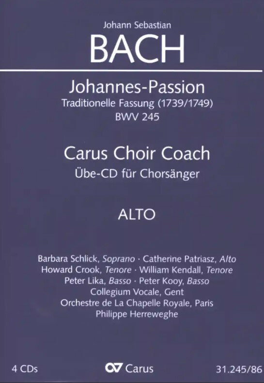【輸入楽譜】バッハ, Johann Sebastian: ヨハネ受難曲 BWV 245(Trad. 1739/1749年版)(独語・英語)/原典版/Wollny編: アルト・パート合唱練習用