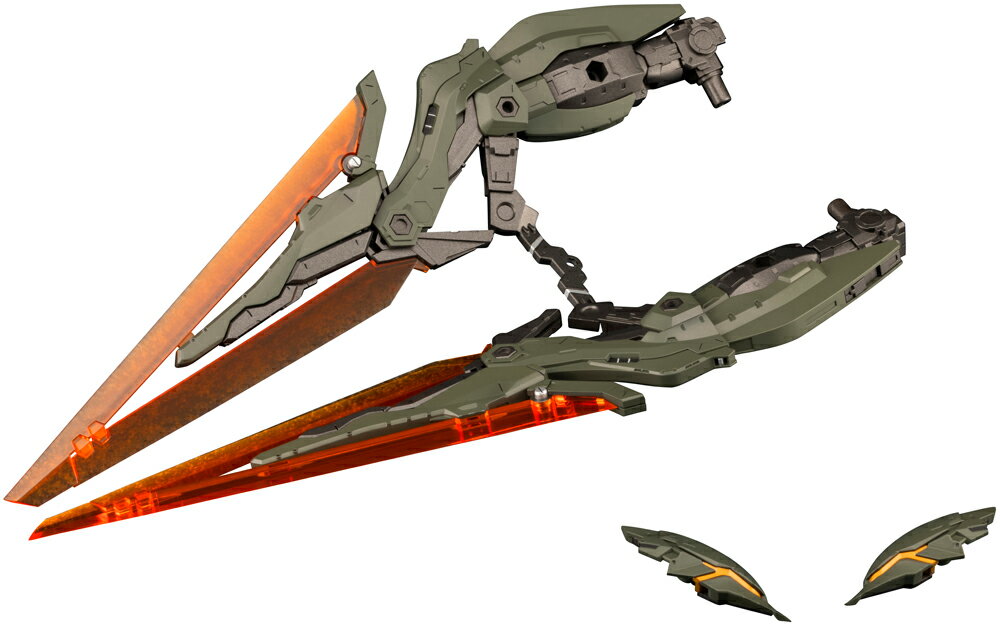 ブースターパック第11弾は甲虫の大顎から挟脚、剣、翼、脚部にと汎用性の高いデザインが特徴の武装ユニットです。
成型色はシリーズ内で共通カラーの多いヘキサギアダークグリーンとなっており、ブースターパック007、008、012、013と組み合わせる事で大型格闘用ヘキサギア「ゲルトルード」のダークグリーン仕様を組み立てる事が出来ます。

【商品仕様】
■第二世代の人型、第三世代の生物型を問わず使用でき、オリジナル機体の構築に便利な武装ユニットです。
■2種類付属するグリップユニットを取り付ける事で剣、トンファーとしてヘキサギアに装備可能な他、ブレード部分を取り外す事で脚部パーツやウイング等としても使用可能です。
■各ユニットはそれぞれが複数の可動機構を持ち、大型の関節ユニットとしても使用することが可能です。
■付属のセンサーユニットは左右を独立して使用する他、ジョイントパーツで左右のユニットを接続する事でヘキサギアの頭部パーツとしても使用可能です。
■各ユニットはヘキサグラムシステムにより分解して様々なヘキサギアに取り付けることが可能です。

※画像は塗装済みの試作品です。実際の商品とは多少異なる場合がございます。

【付属品】
バイティングシザース×1セット
センサーユニット×1セット
グリップパーツA×2
グリップパーツB×2
センサーユニット結合用ジョイント×1セット
トラベルクランプ×1【対象年齢】：15歳以上【商品サイズ (cm)】(幅）：22