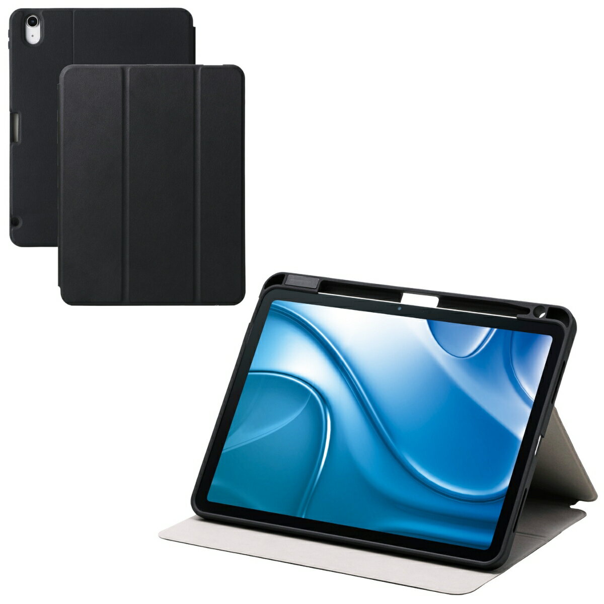iPad Air 11インチ(M3/M2)/フラップケース/衝撃吸収/ApplePencil収納/スリープ対応/ブラック