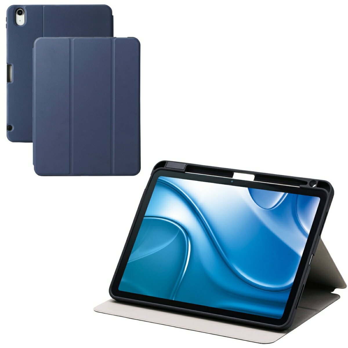 iPad Air 11インチ(M3/M2)/フラップケース/衝撃吸収/ApplePencil収納/スリープ対応/ネイビー
