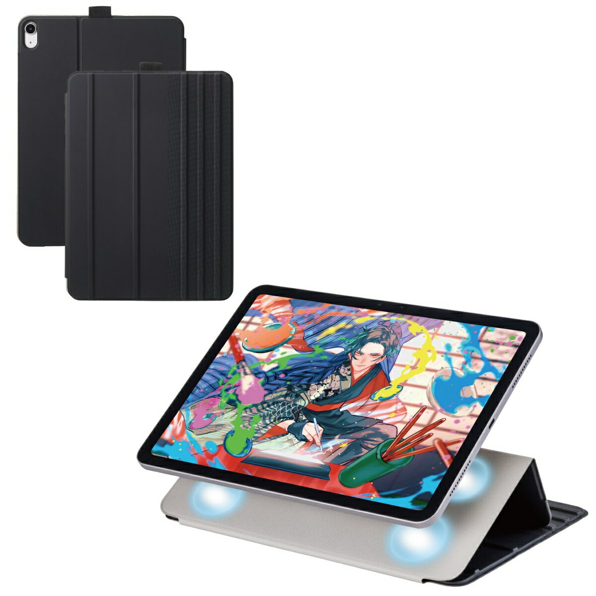 iPad Air 11インチ(M3/M2)/フラップケース/ソフトレザー/ドローイング/アングル7段階/スリープ対応/ブラック